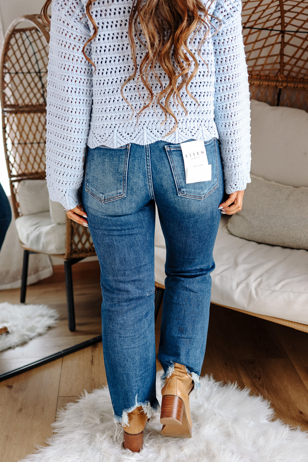 RISEN: MACI HIGH RISE CROP STRAIGHT JEANS - DARK WASH