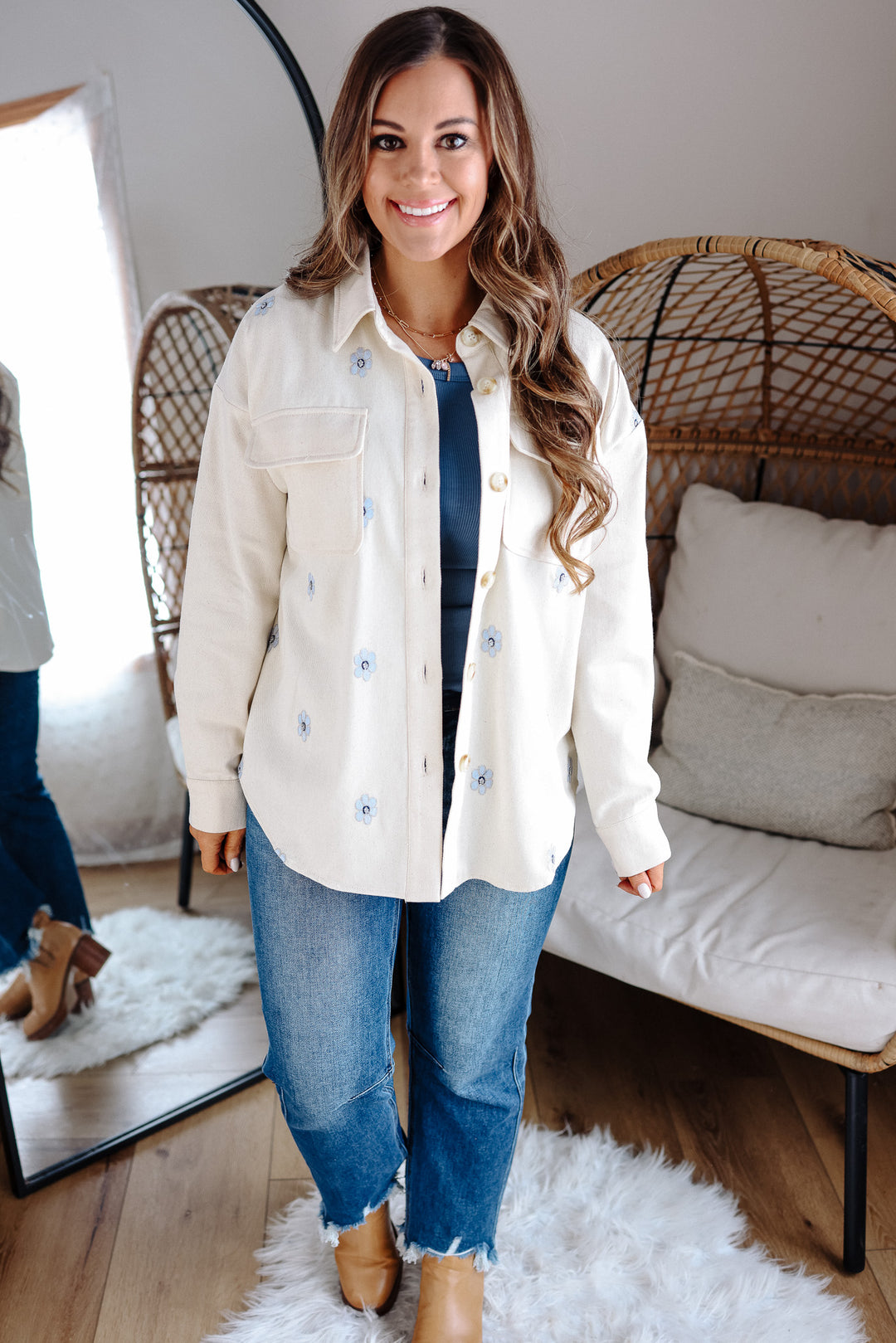 Lauren Twill Floral Embroidered Shacket