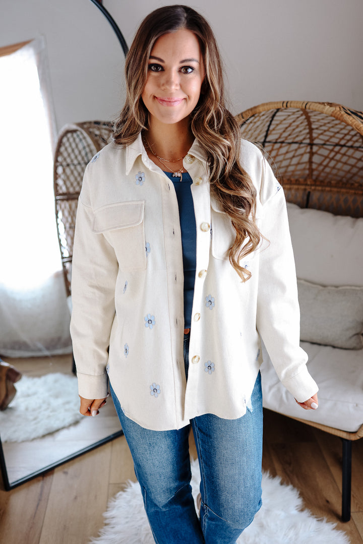Lauren Twill Floral Embroidered Shacket