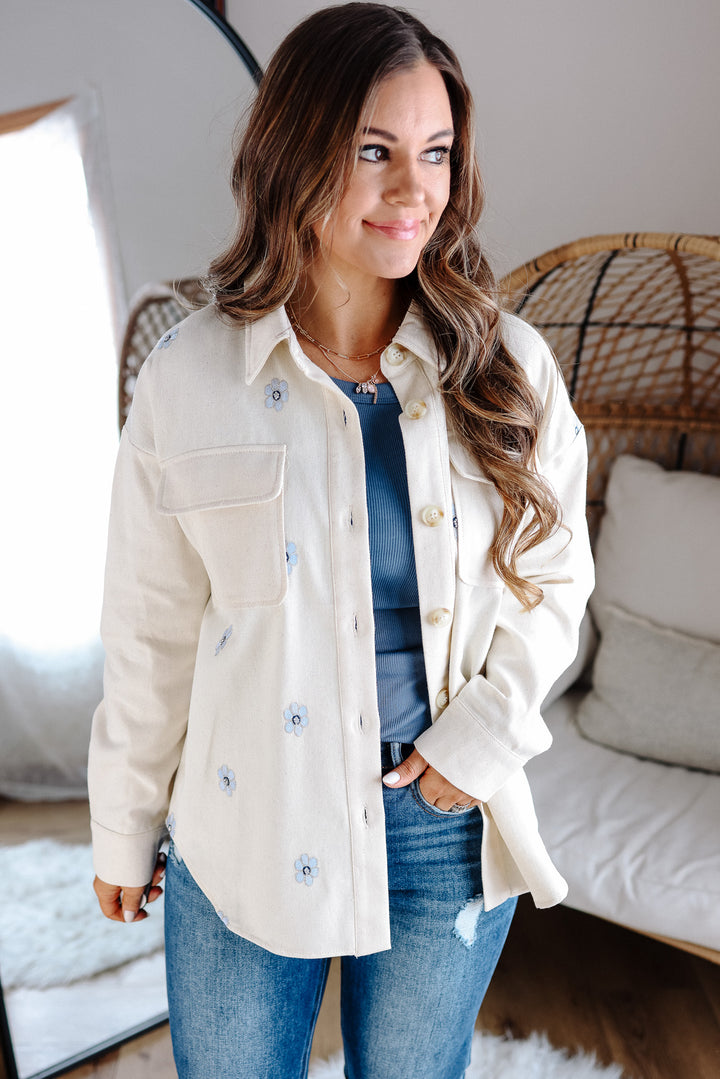 Lauren Twill Floral Embroidered Shacket
