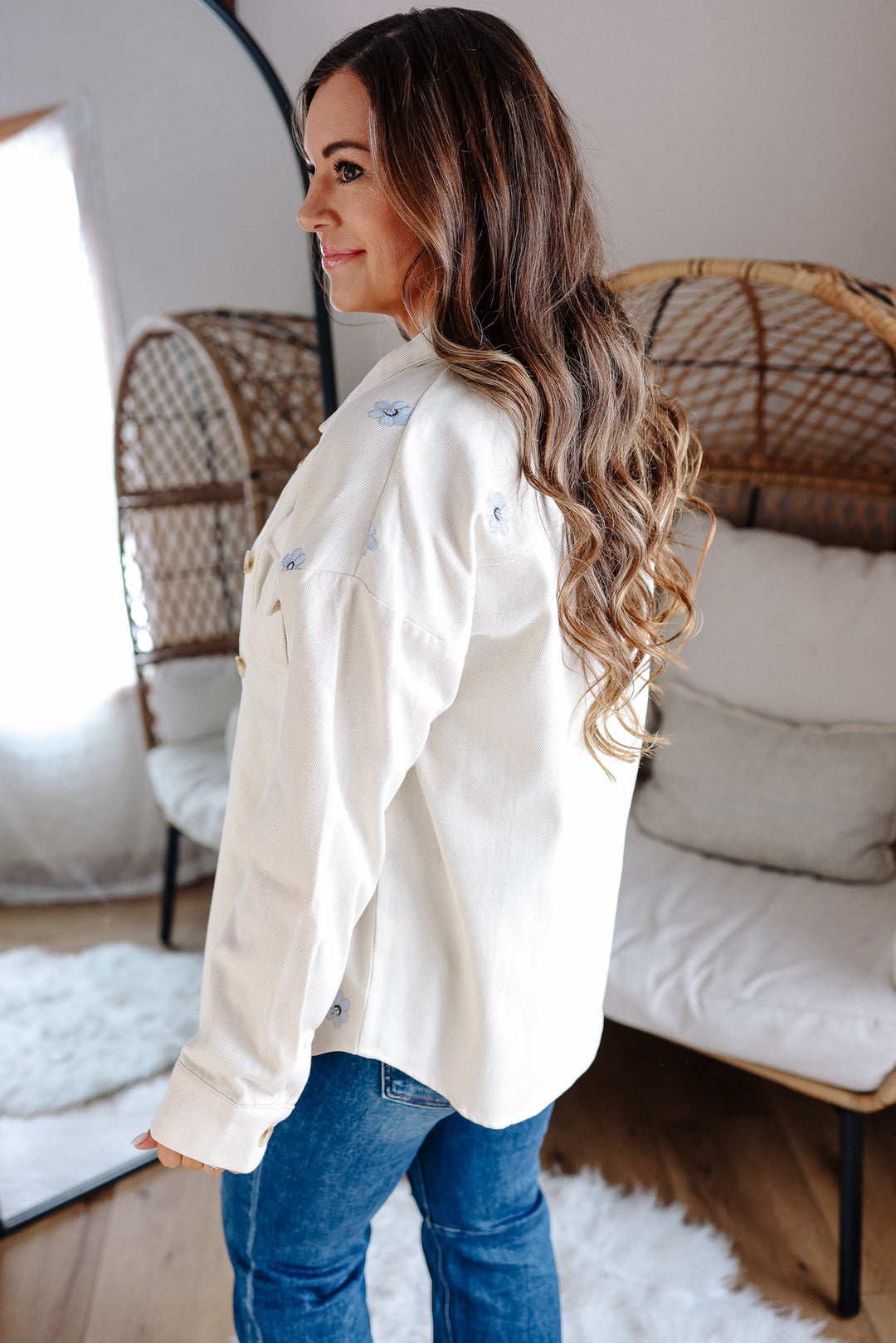 Lauren Twill Floral Embroidered Shacket