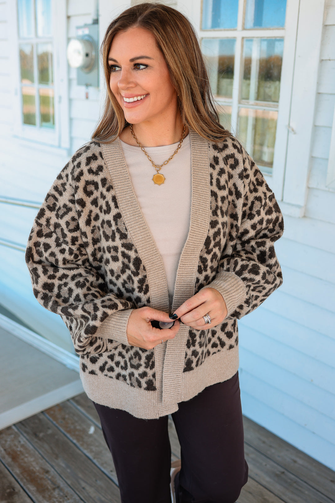 Kendall Leopard Cardigan - Taupe