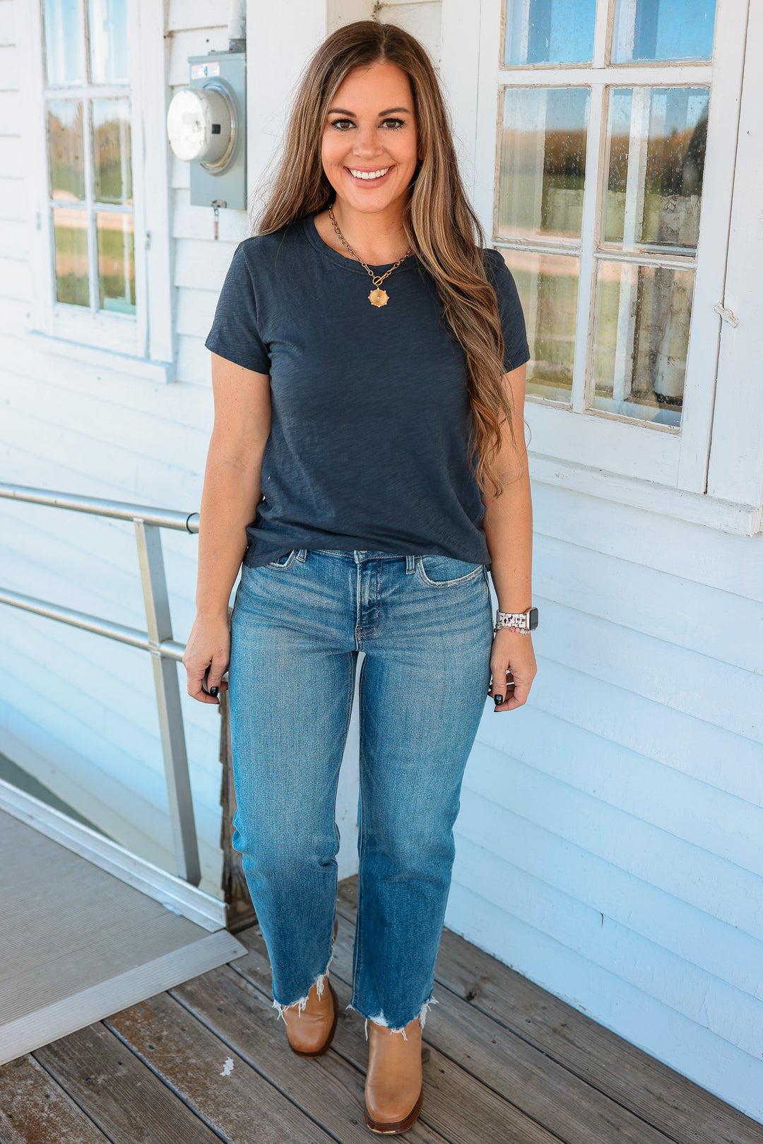 Quinn Cotton Slub Tee - Charcoal Blue