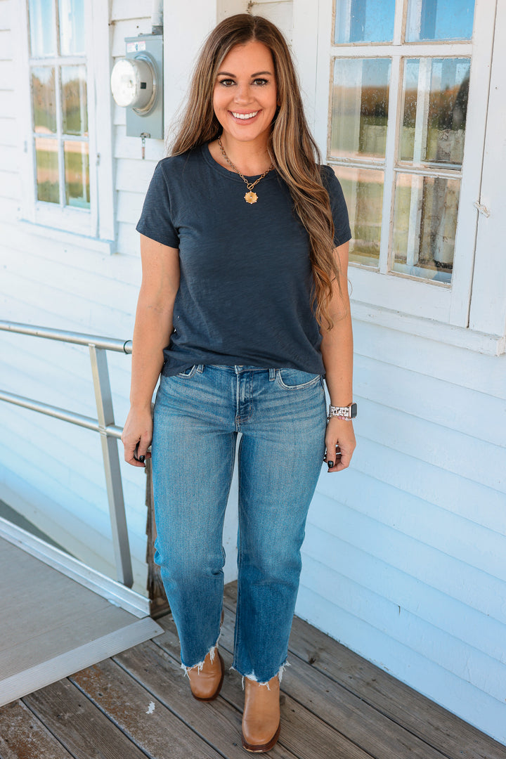 Quinn Cotton Slub Tee - Charcoal Blue