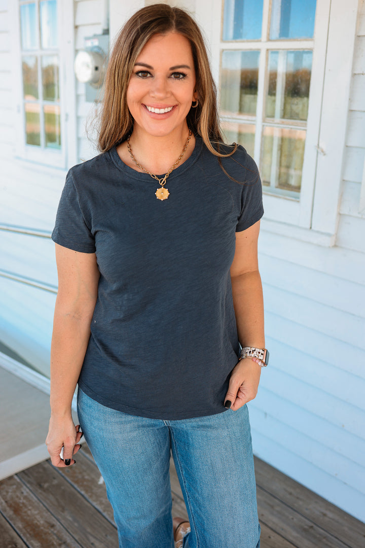 Quinn Cotton Slub Tee - Charcoal Blue