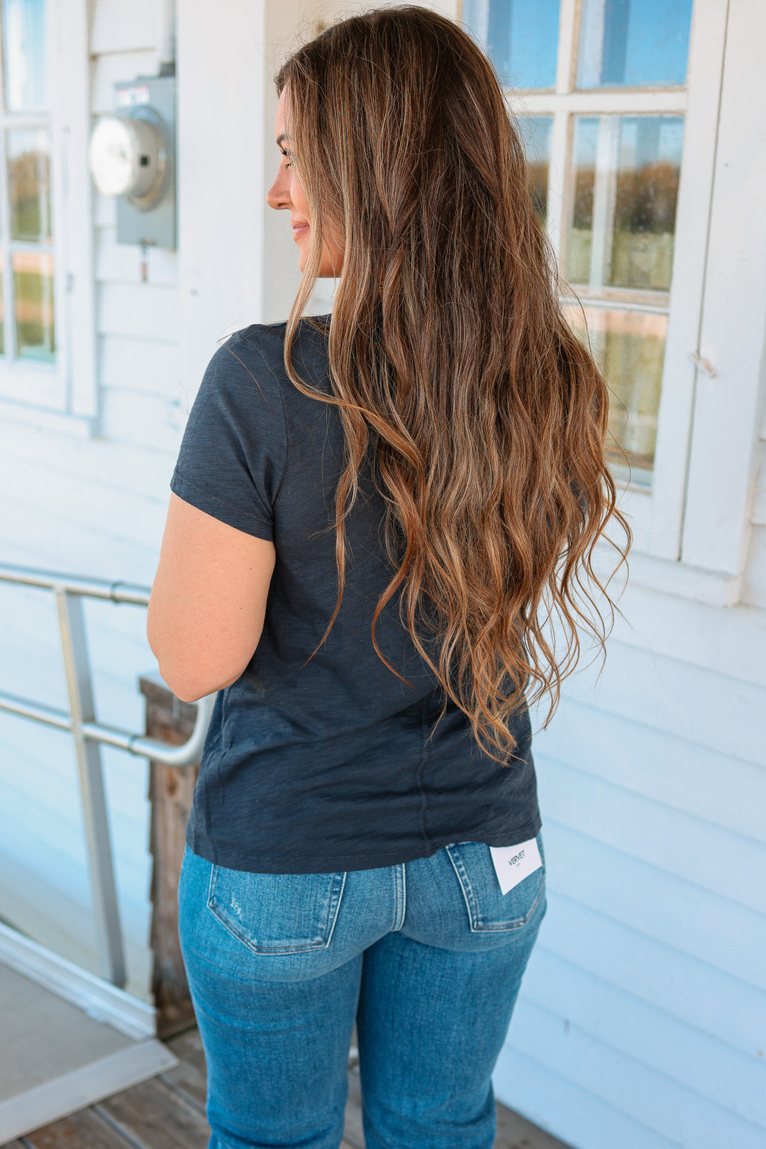 Quinn Cotton Slub Tee - Charcoal Blue