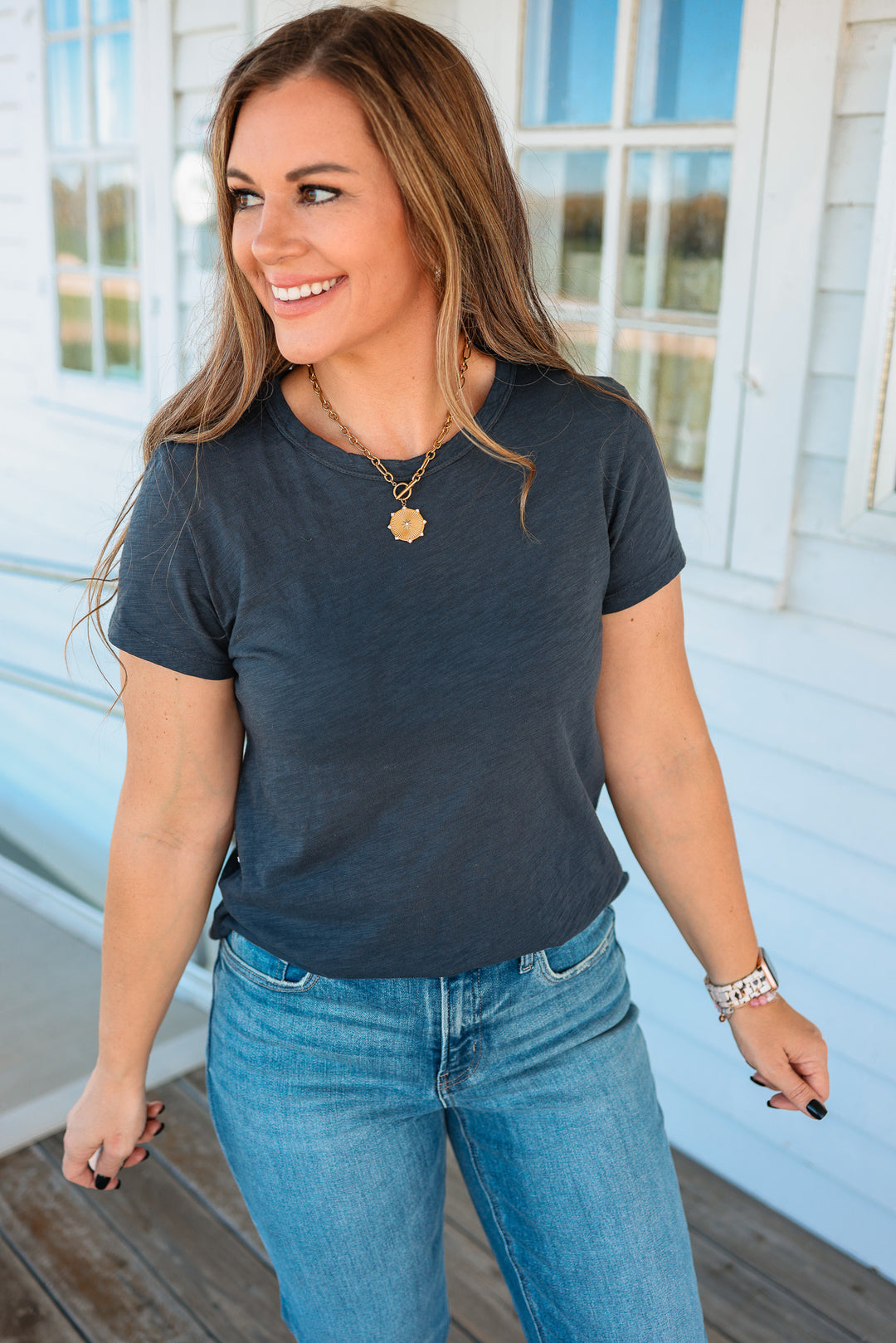 Quinn Cotton Slub Tee - Charcoal Blue