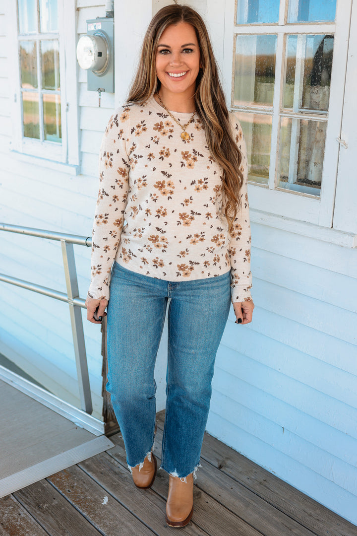 Mila Flower Printed Sweater - Taupe