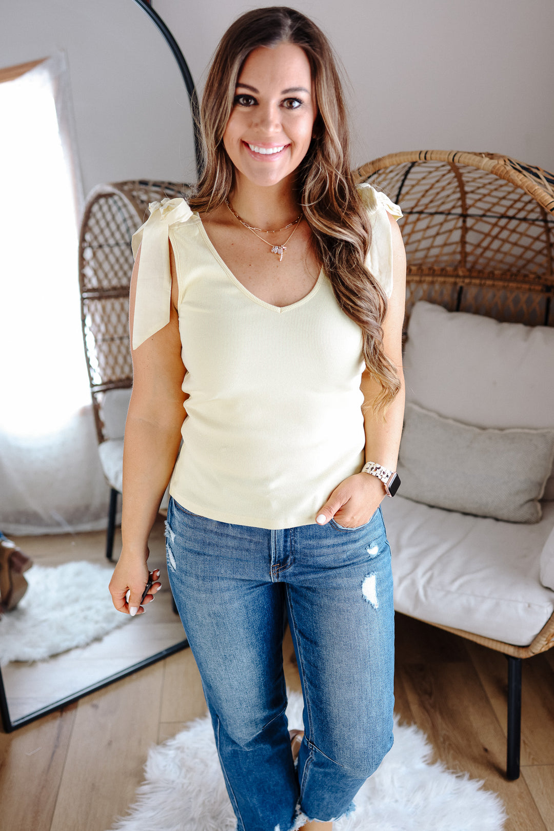 Phoebe Bow Tie Sleeve Tank - Butter