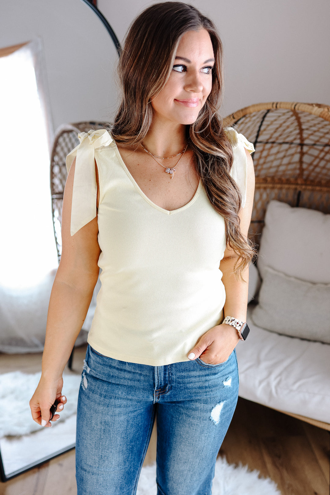 Phoebe Bow Tie Sleeve Tank - Butter