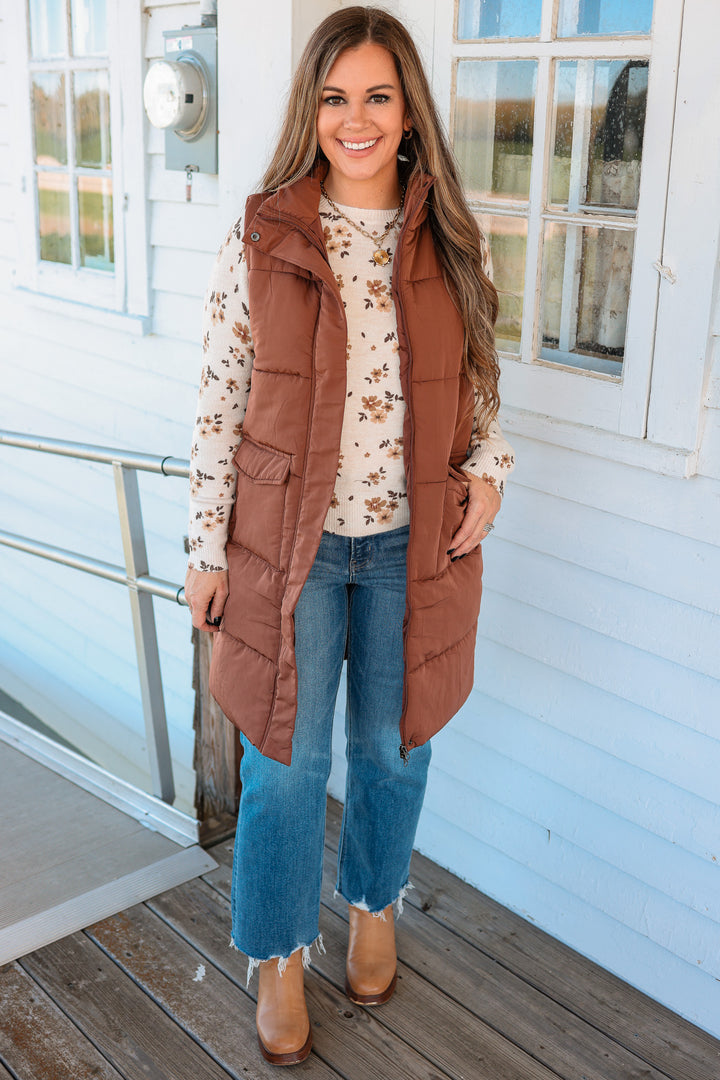 Krista Long Vest - Brown