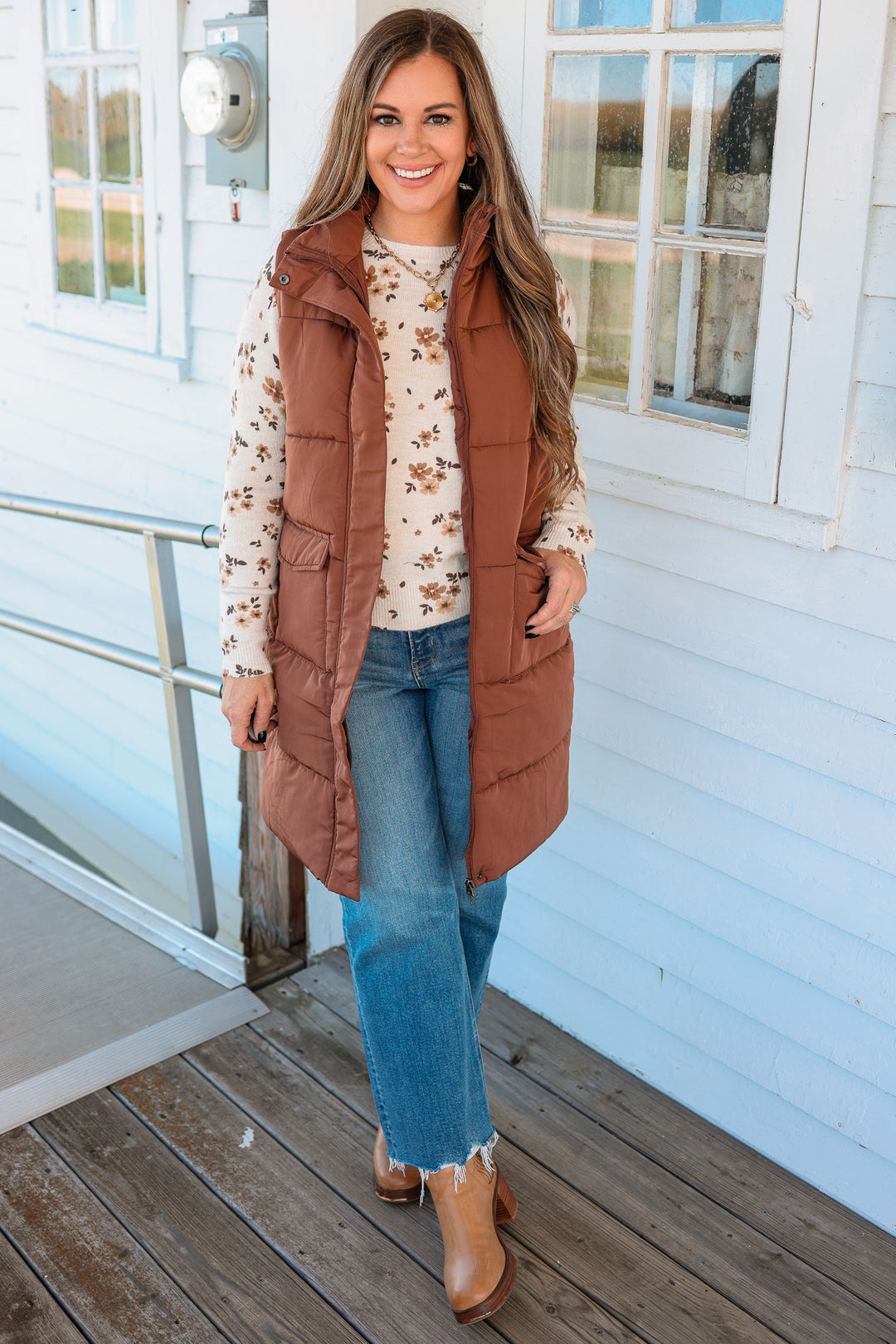 Krista Long Vest - Brown