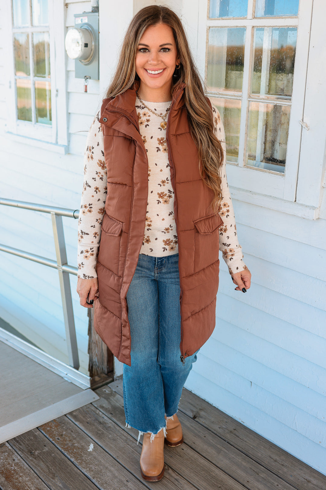 Krista Long Vest - Brown