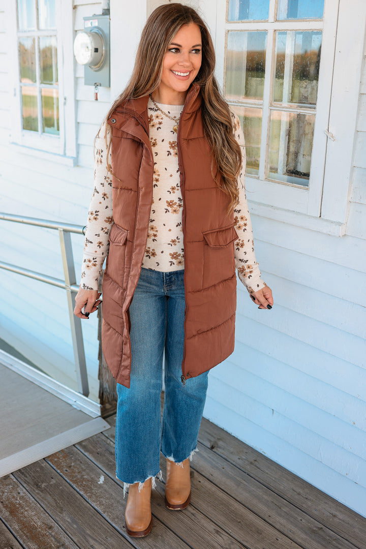 Krista Long Vest - Brown
