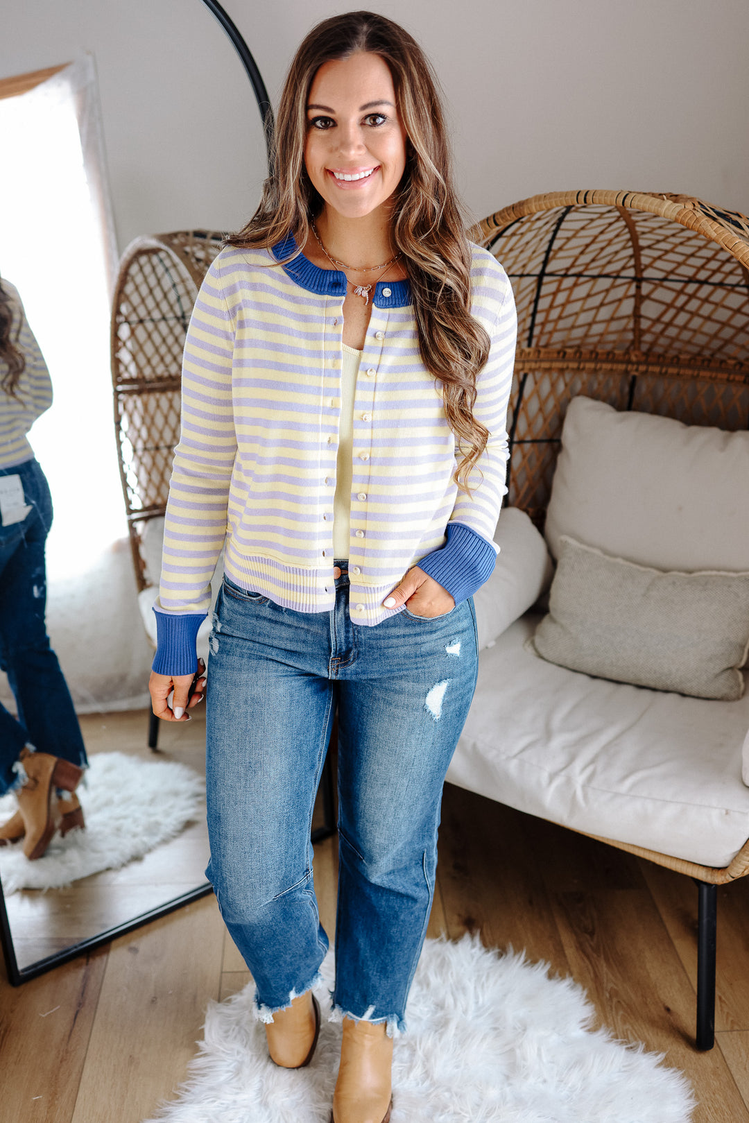 Lexus Colorblock Stripe Cardigan - Lemon