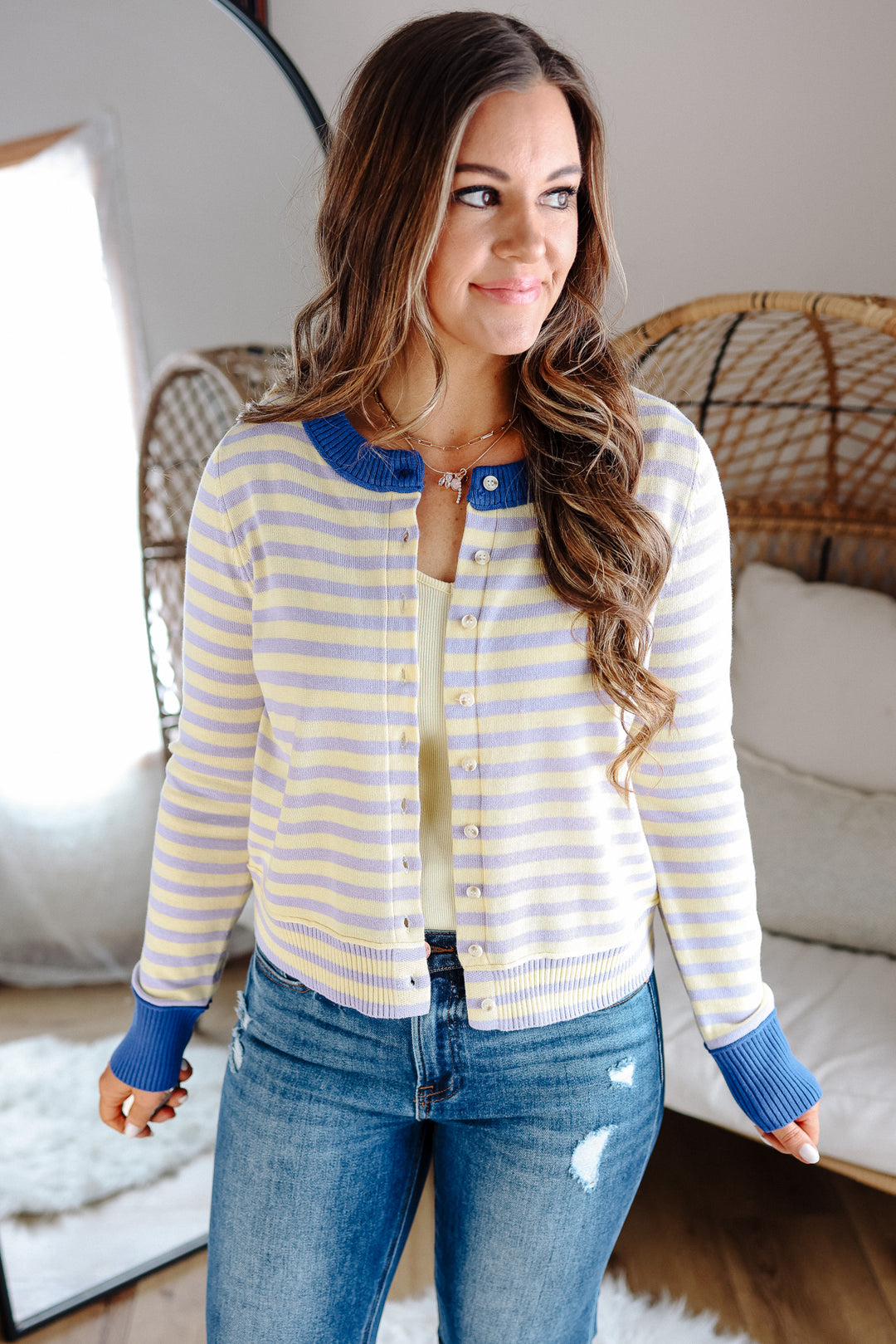 Lexus Colorblock Stripe Cardigan - Lemon