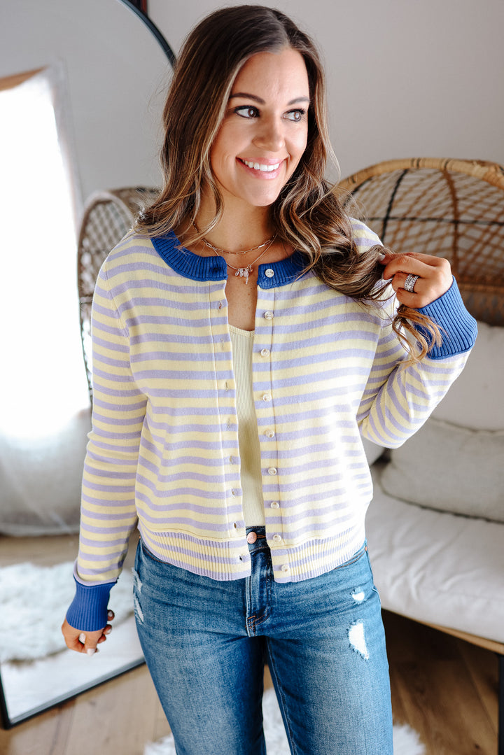 Lexus Colorblock Stripe Cardigan - Lemon