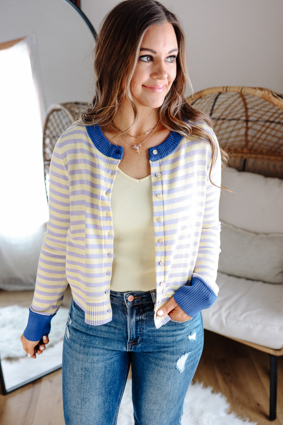 Lexus Colorblock Stripe Cardigan - Lemon