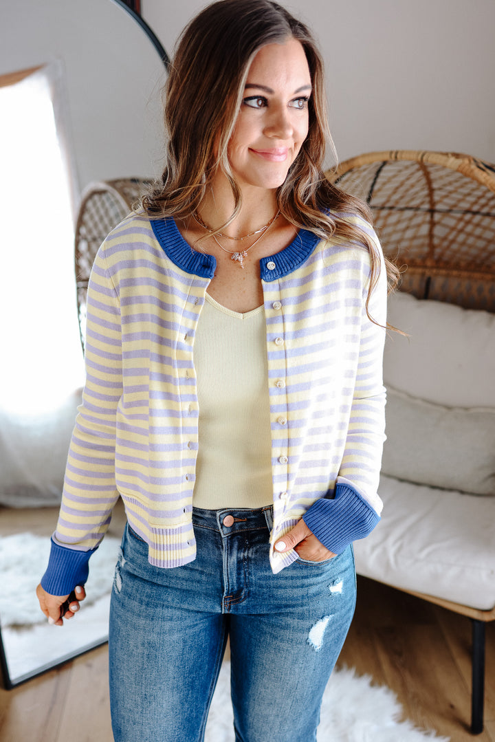 Lexus Colorblock Stripe Cardigan - Lemon