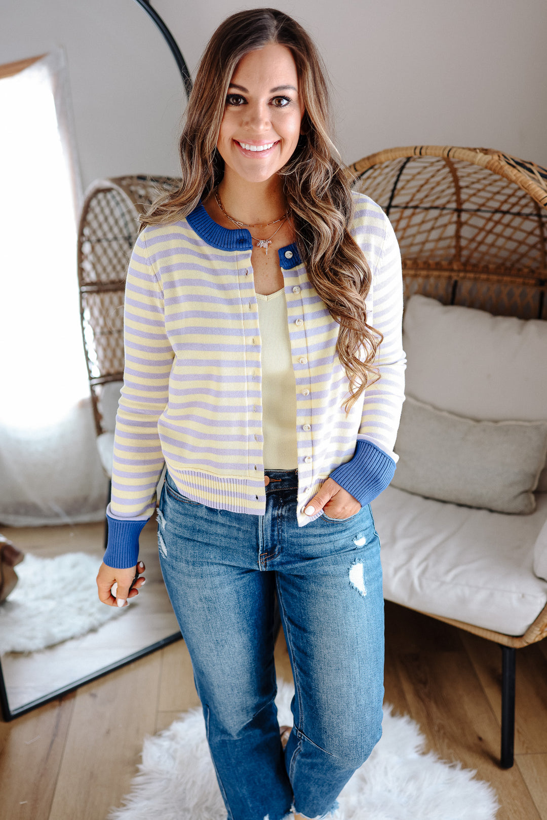 Lexus Colorblock Stripe Cardigan - Lemon