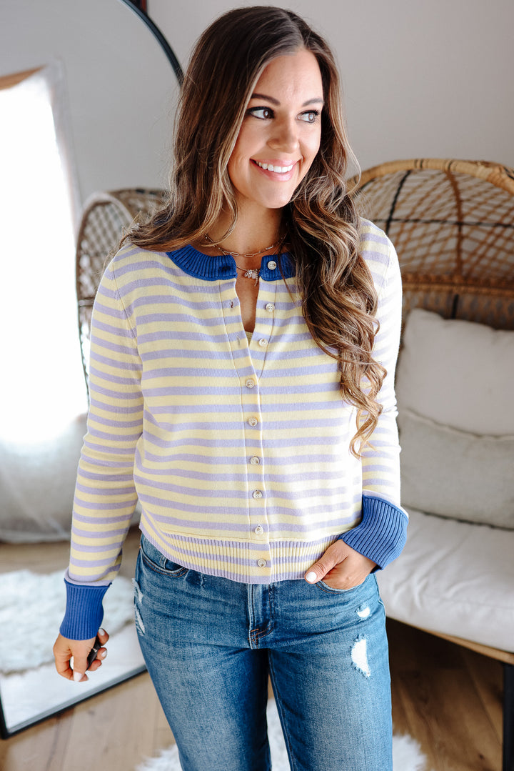 Lexus Colorblock Stripe Cardigan - Lemon