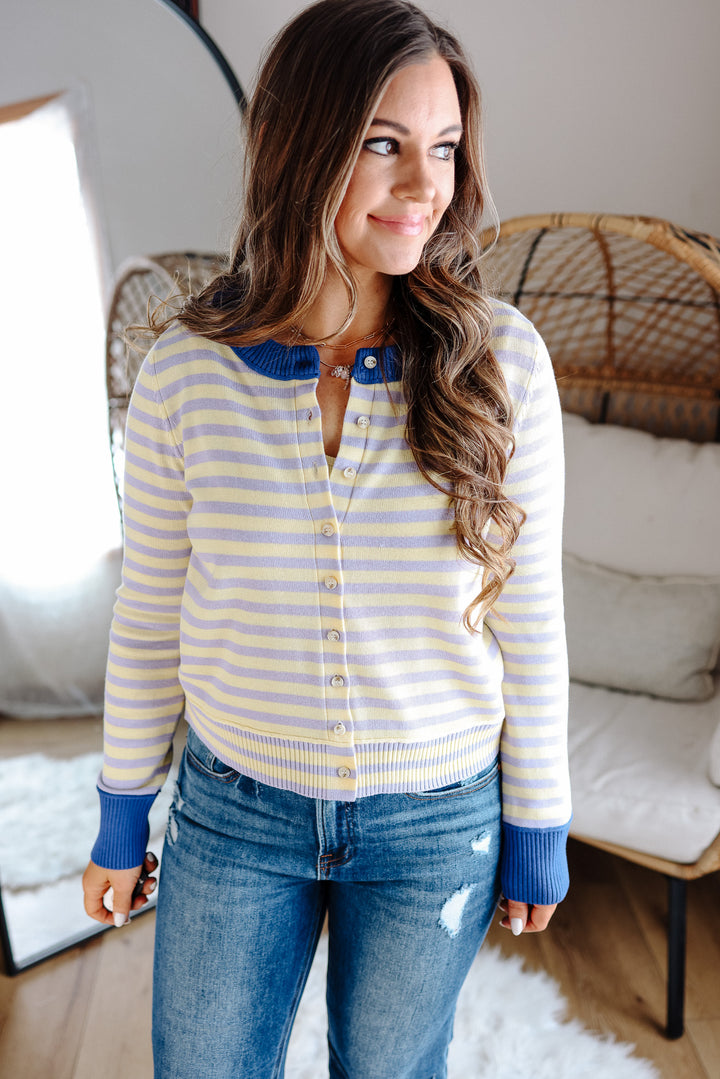 Lexus Colorblock Stripe Cardigan - Lemon