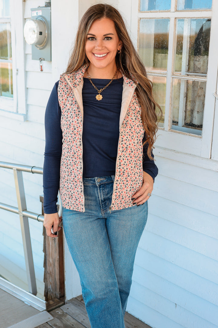 Carlyn Floral Corduroy Vest - Pink