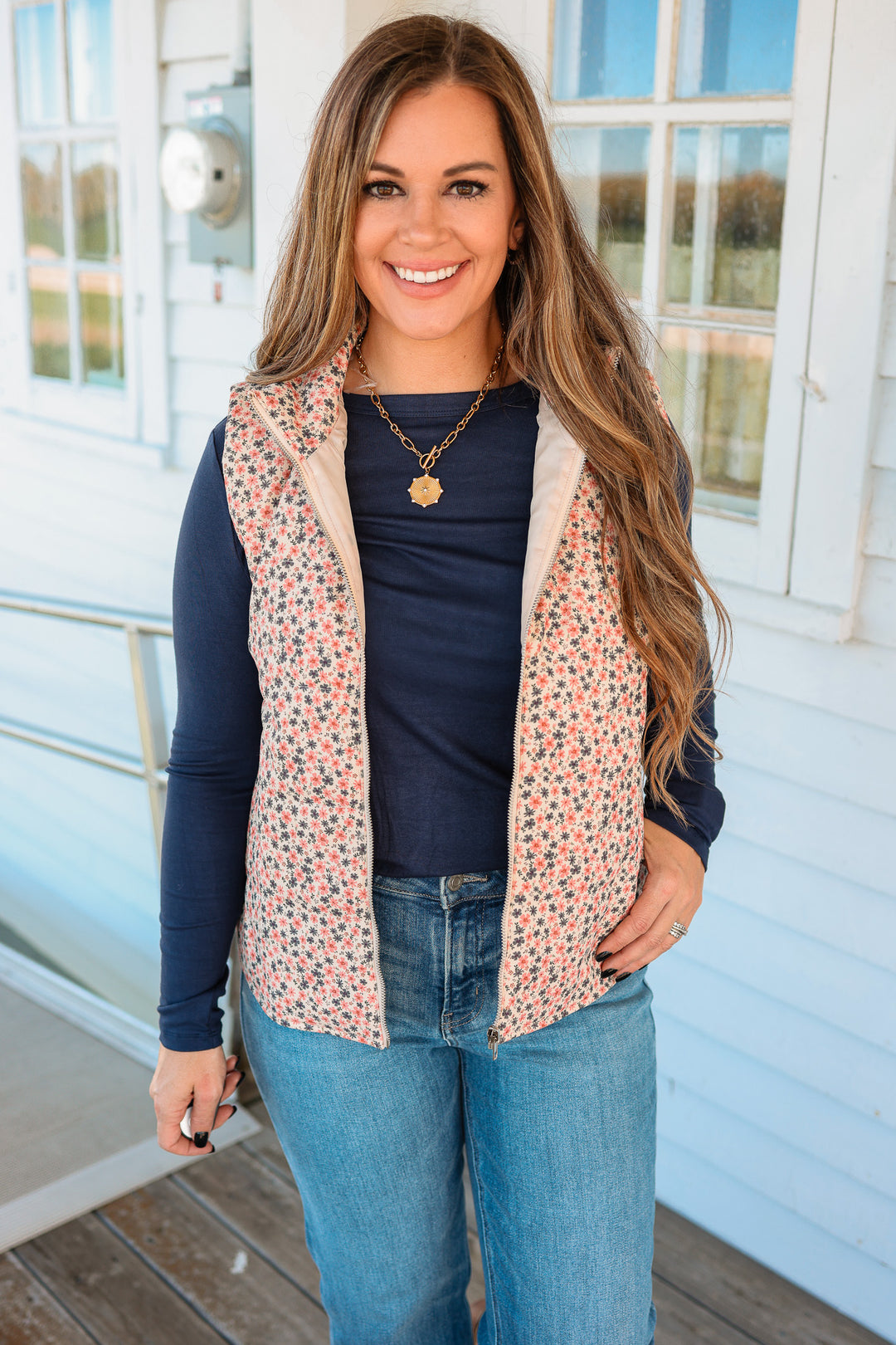 Carlyn Floral Corduroy Vest - Pink