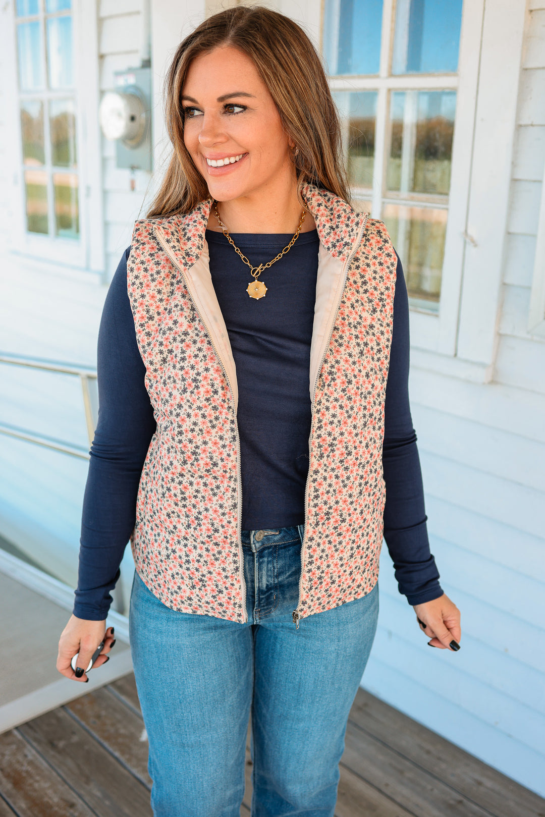 Carlyn Floral Corduroy Vest - Pink
