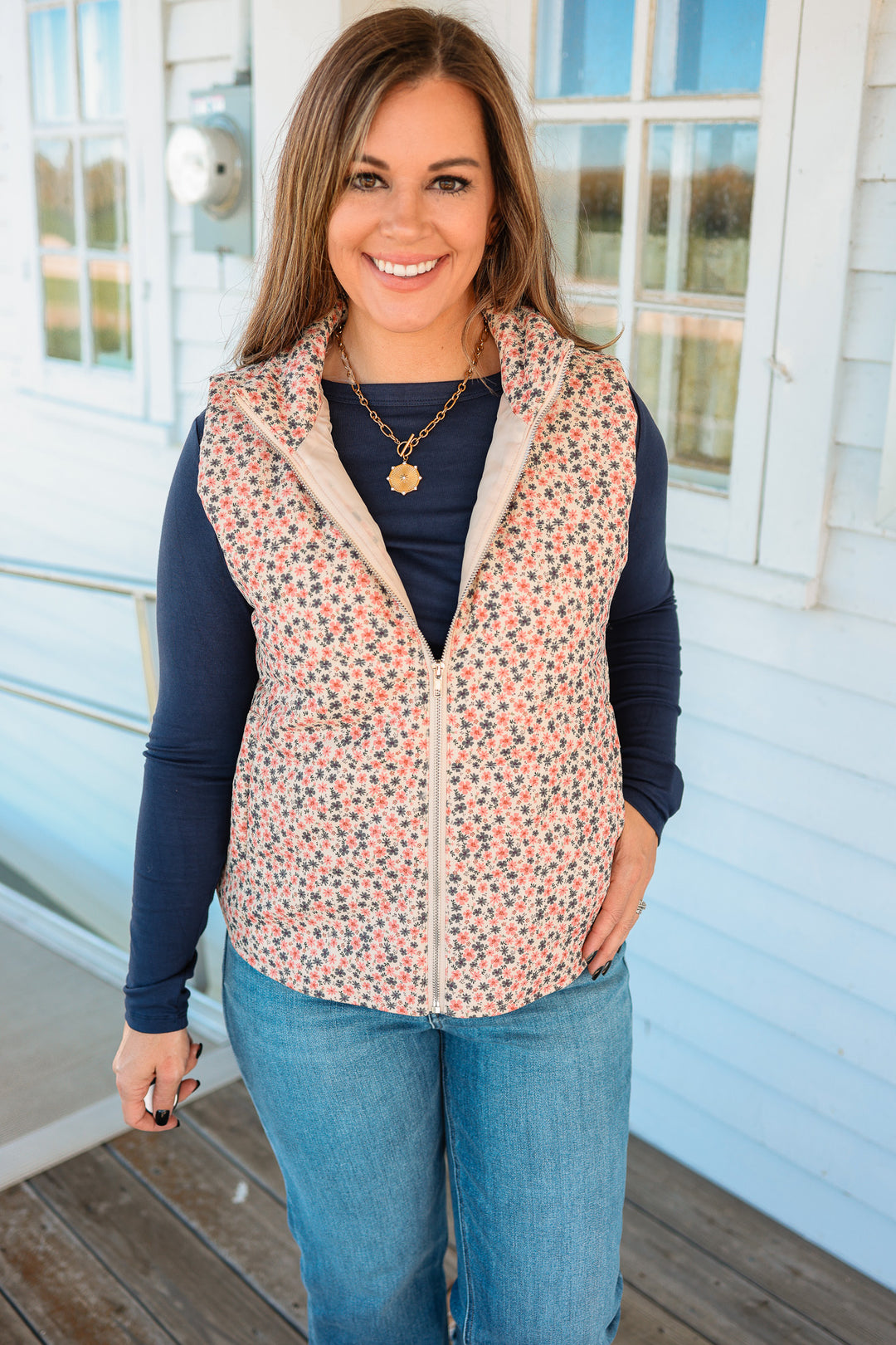 Carlyn Floral Corduroy Vest - Pink