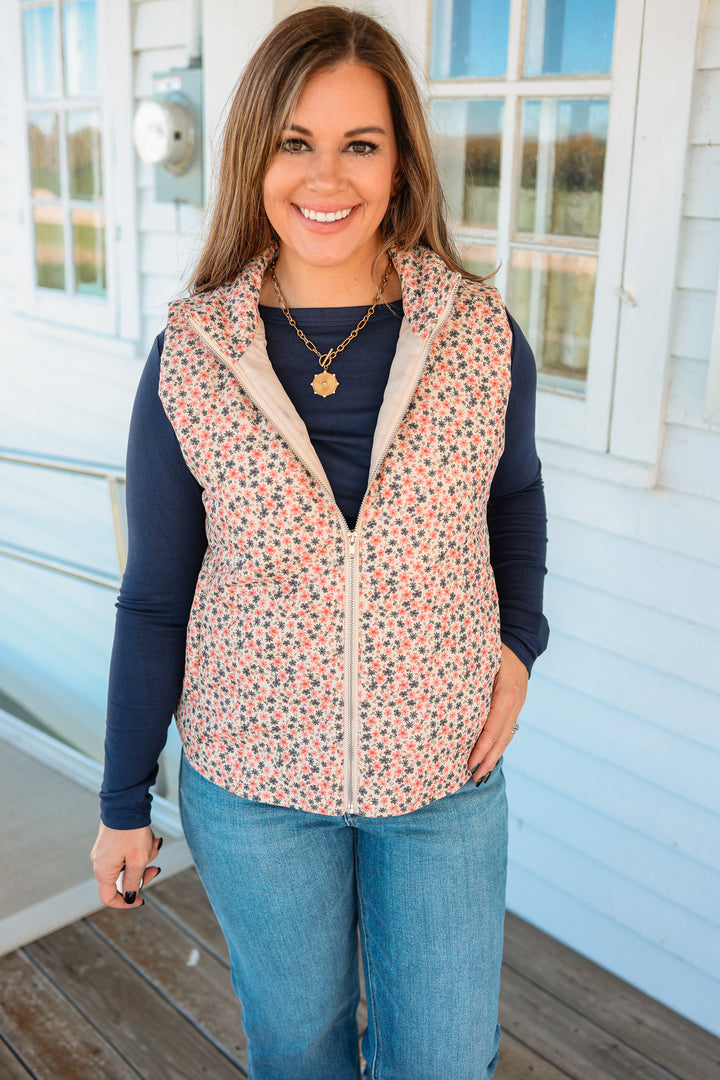Carlyn Floral Corduroy Vest - Pink