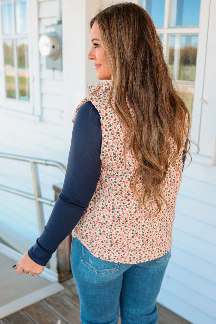 Carlyn Floral Corduroy Vest - Pink