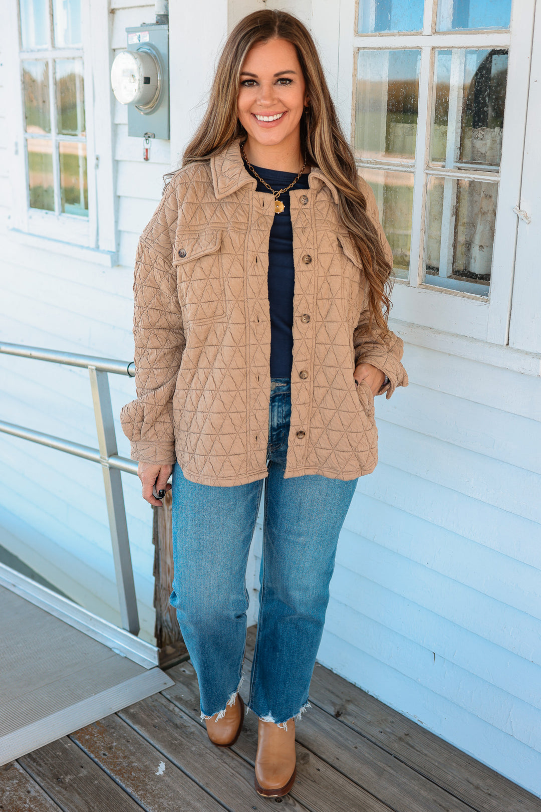 Vienna Quilted Button Down Shacket - Mocha