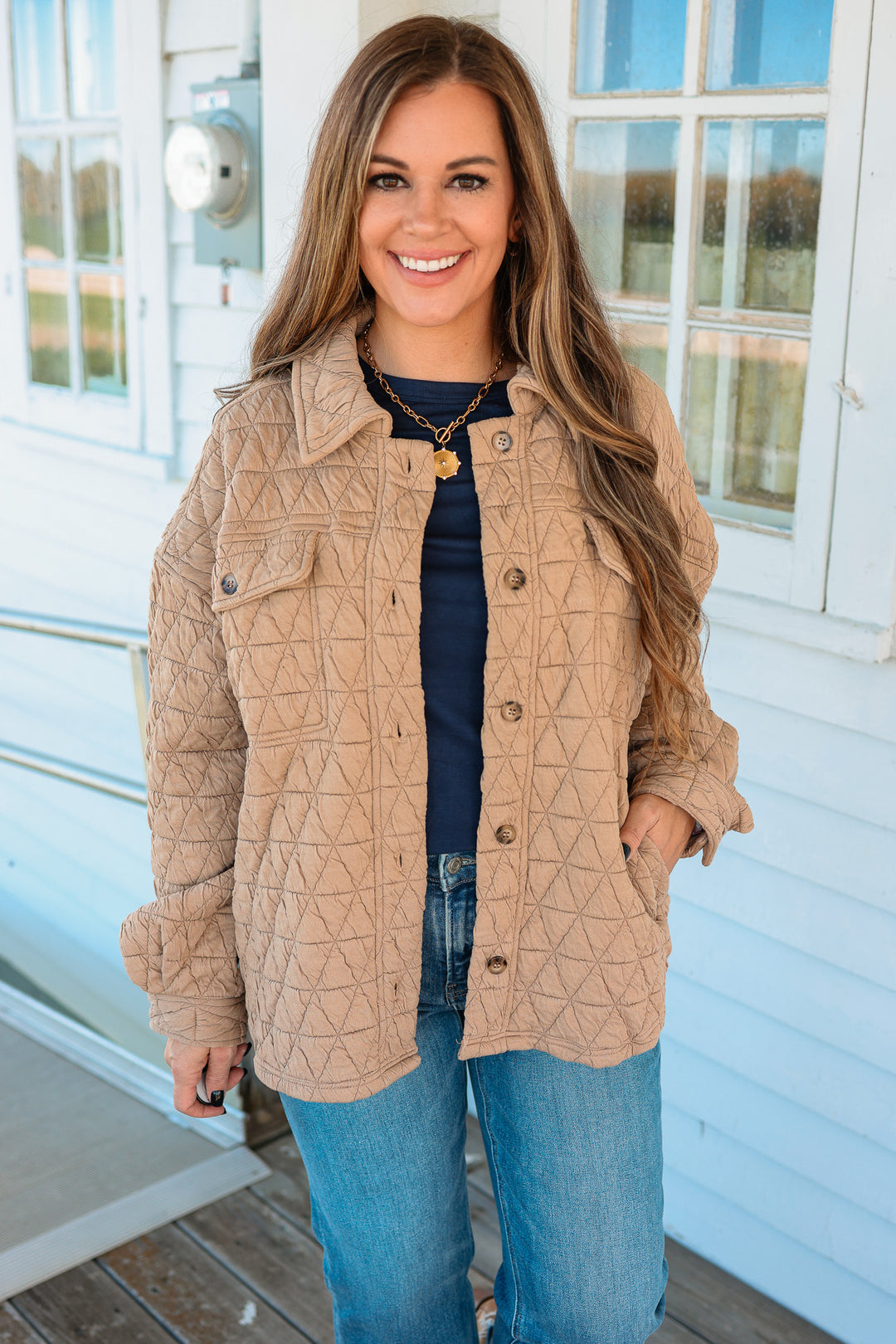 Vienna Quilted Button Down Shacket - Mocha