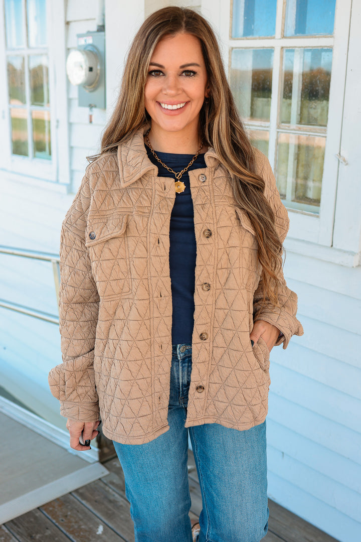 Vienna Quilted Button Down Shacket - Mocha
