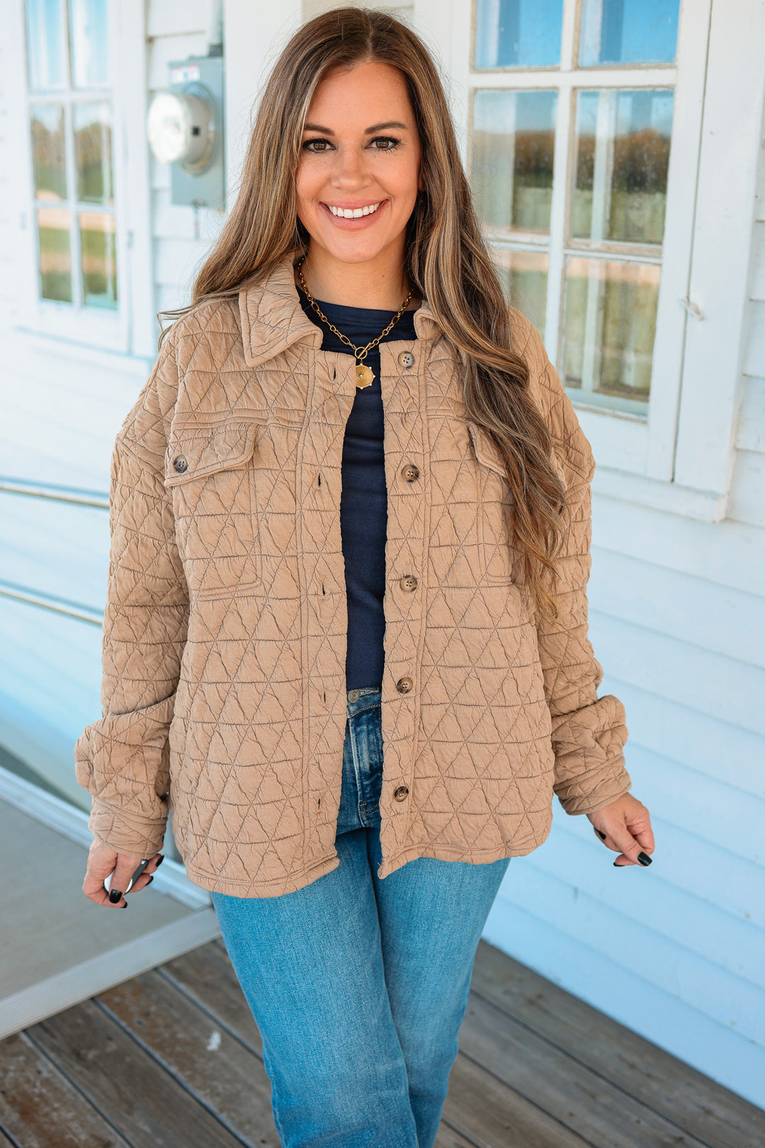 Vienna Quilted Button Down Shacket - Mocha