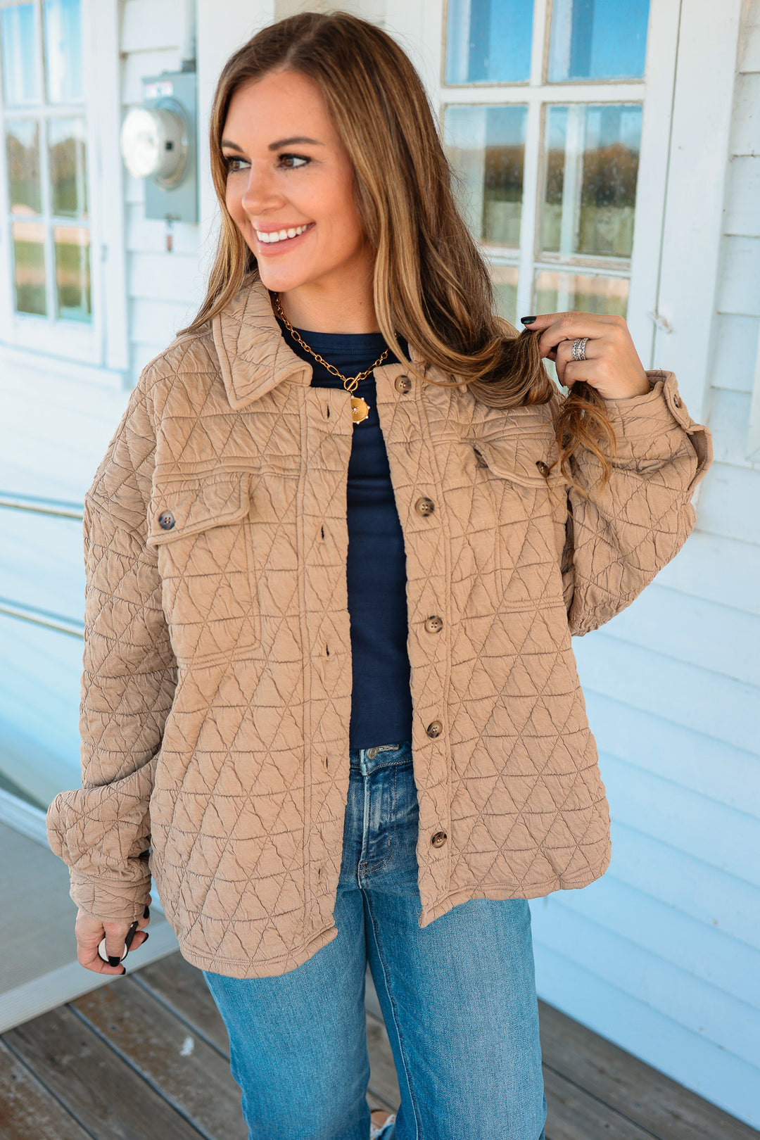 Vienna Quilted Button Down Shacket - Mocha