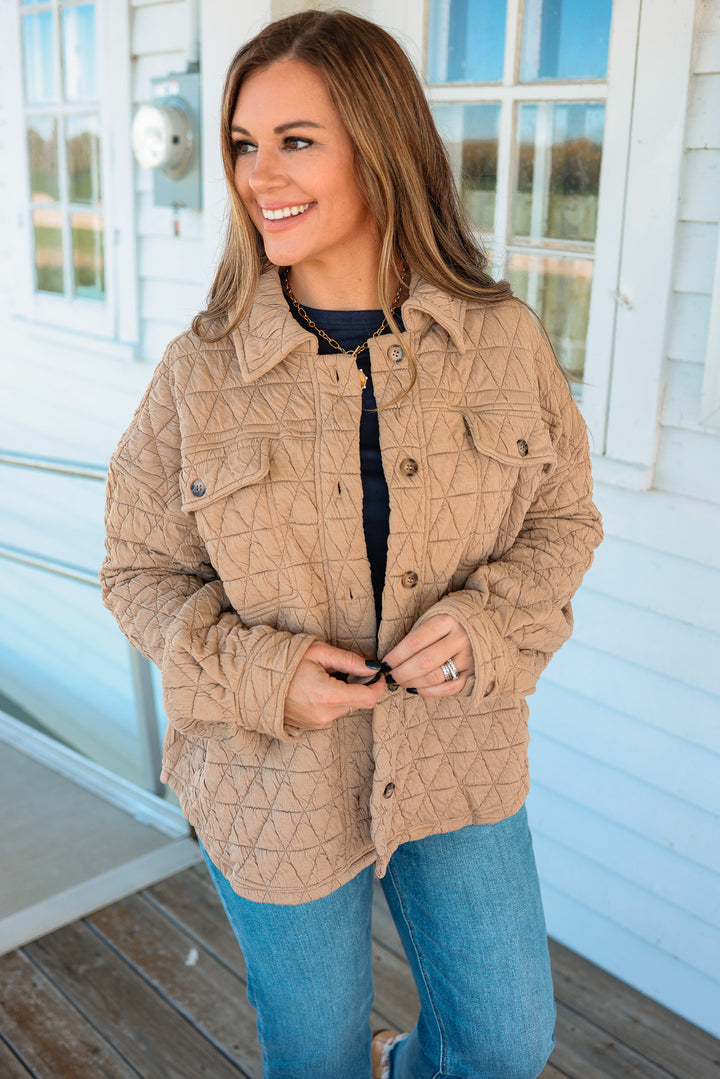 Vienna Quilted Button Down Shacket - Mocha