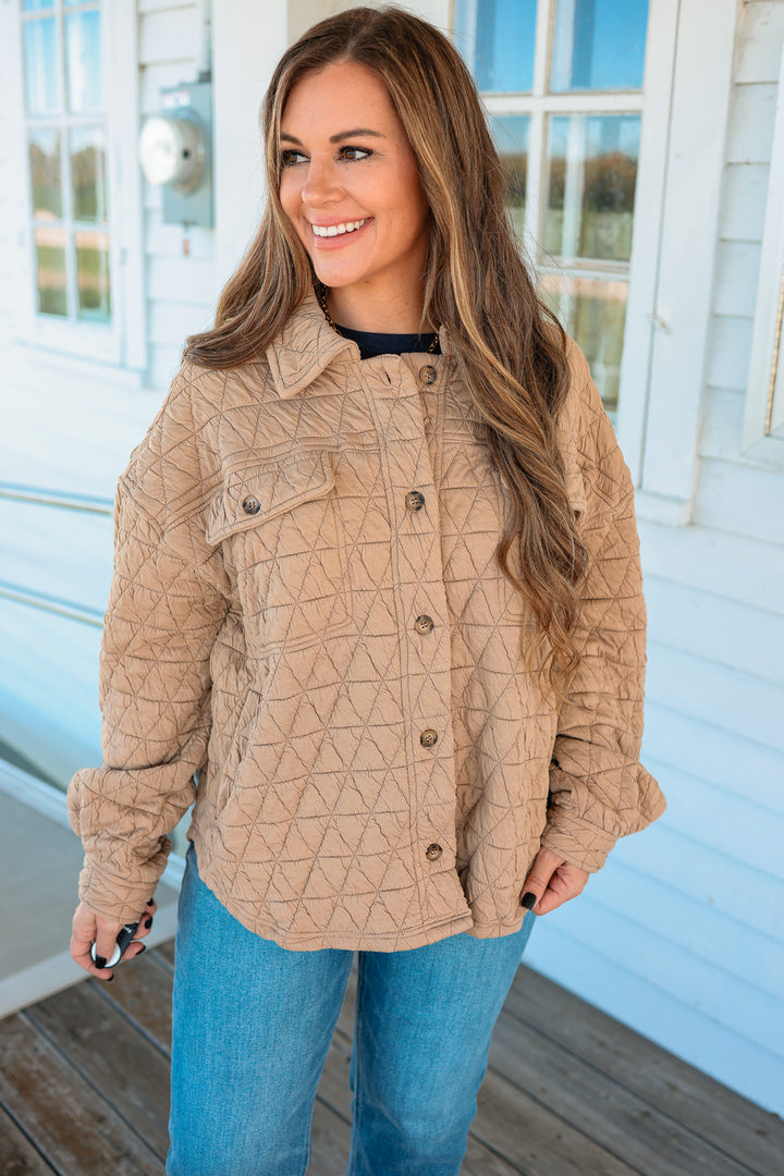 Vienna Quilted Button Down Shacket - Mocha