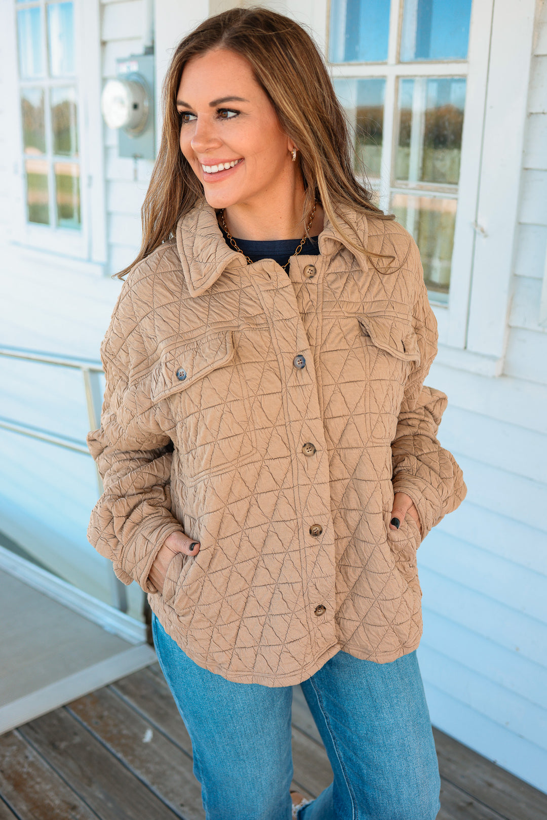 Vienna Quilted Button Down Shacket - Mocha