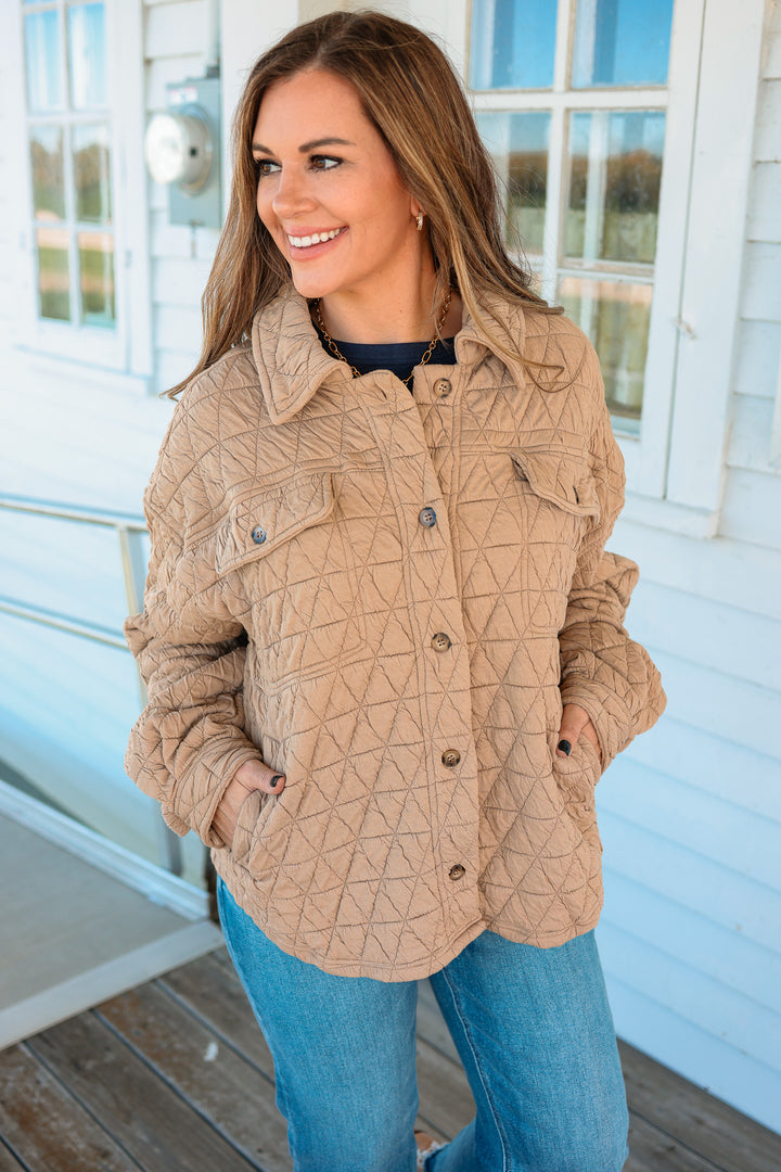 Vienna Quilted Button Down Shacket - Mocha
