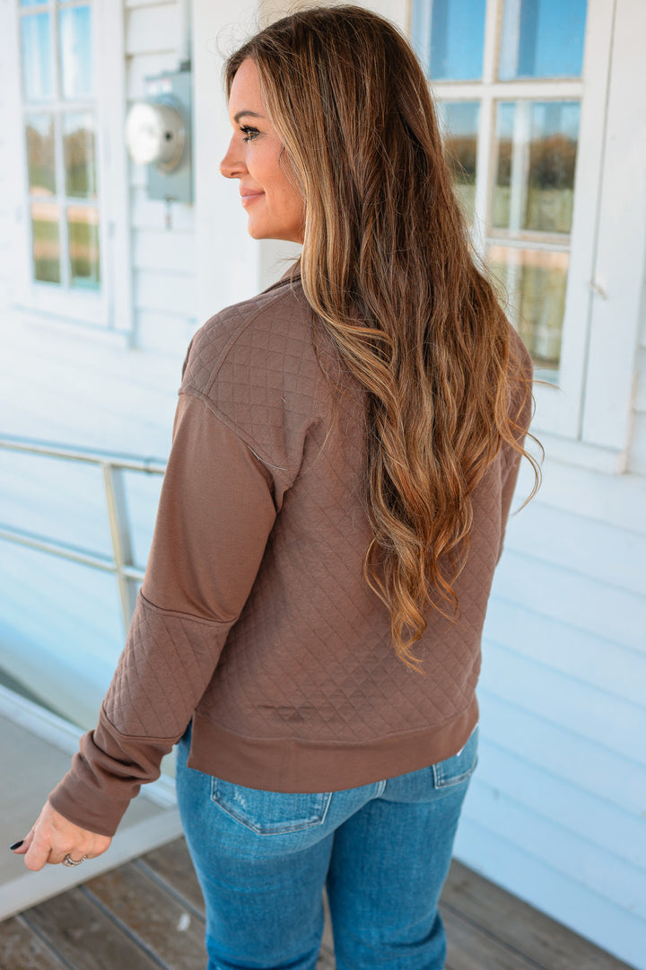 Kira Half Zip Quilted Sweatshirt - Cocoa