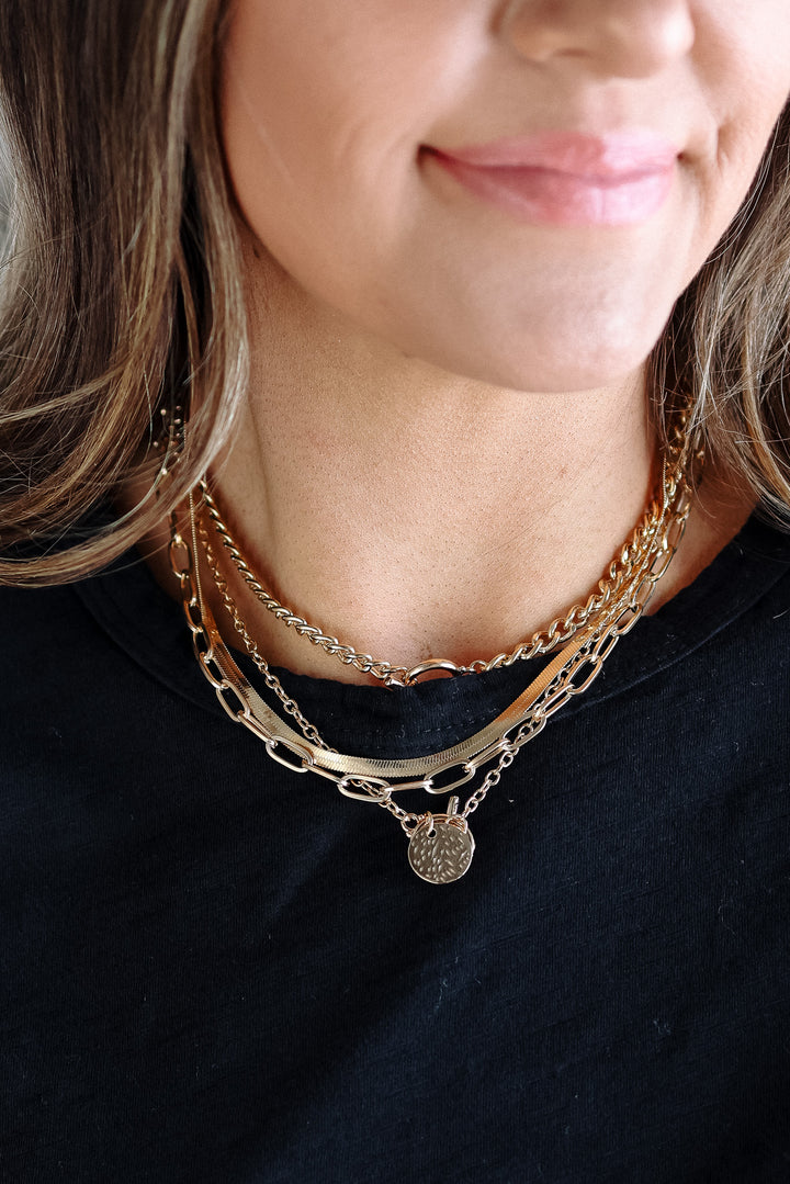 Multi Layer Toggle Herringbone Coin Necklace