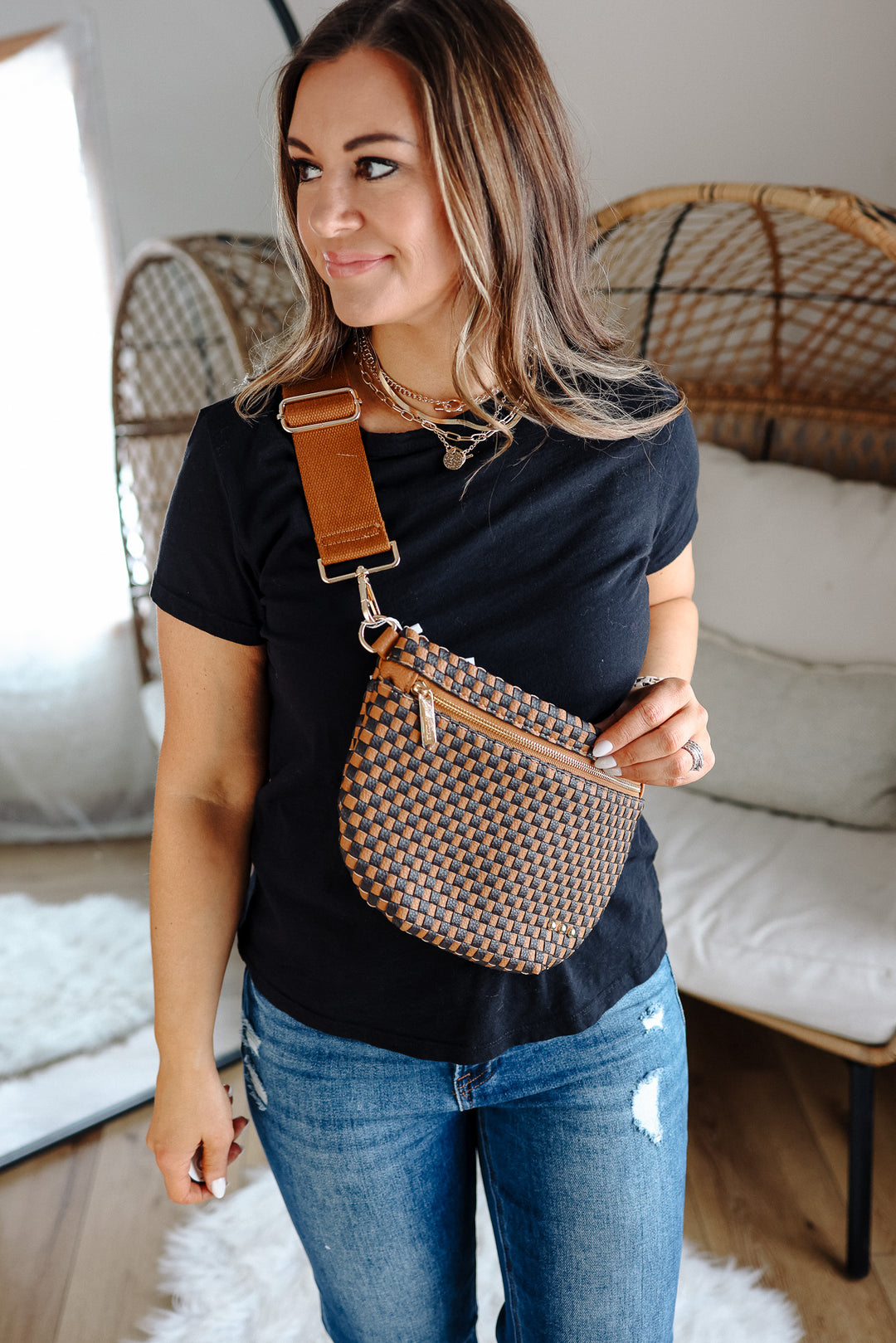 Westlyn Woven Bum Bag - Checkered Coffee