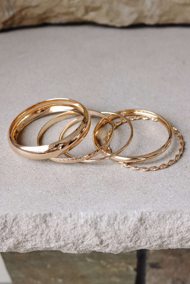 Gold Textured Bangle Stack Set