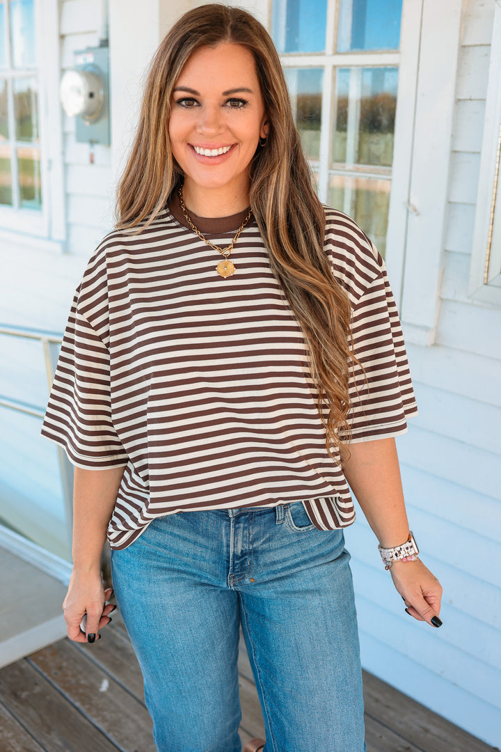 Latitude Striped Tee - Coffee Bean
