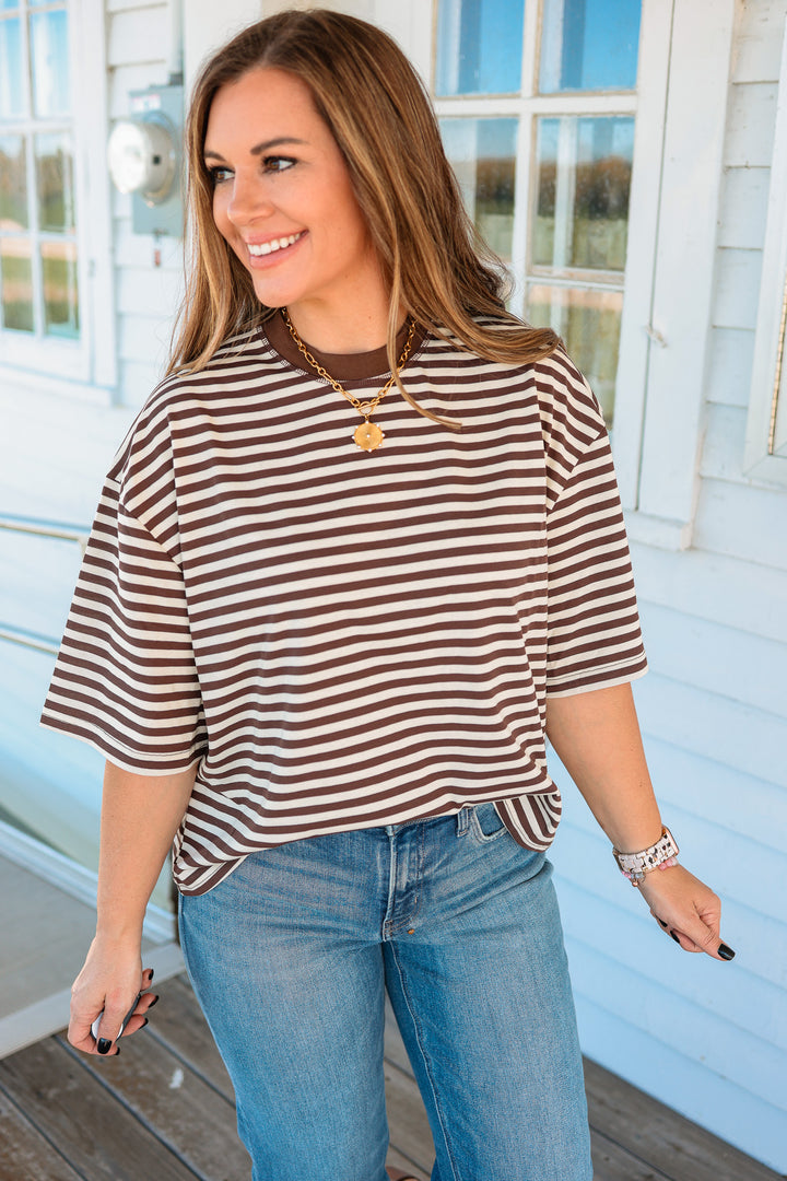 Latitude Striped Tee - Coffee Bean
