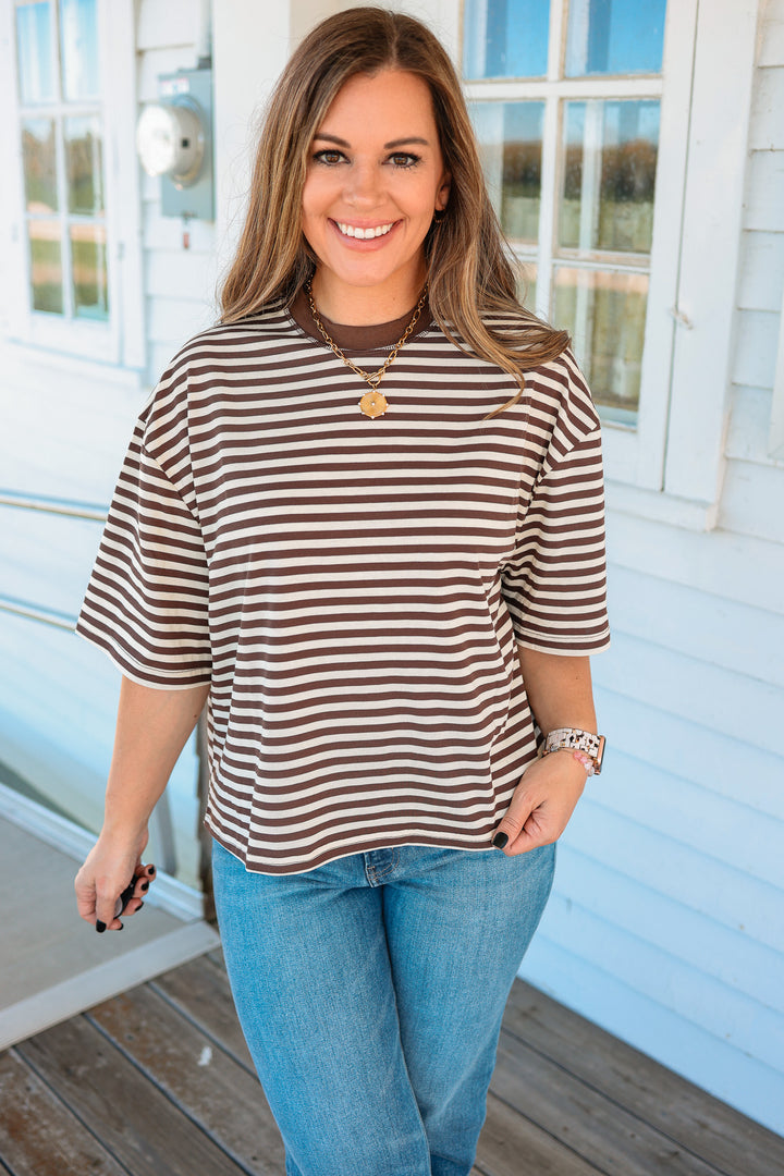 Latitude Striped Tee - Coffee Bean