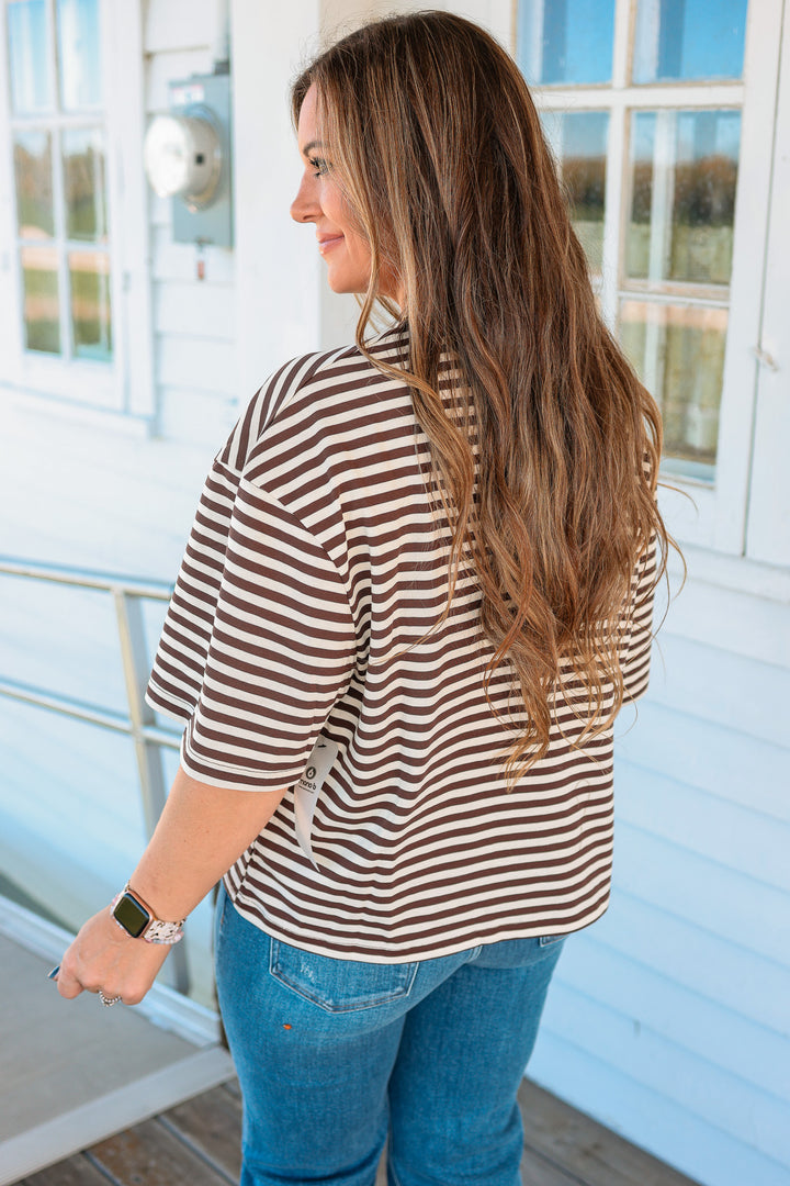 Latitude Striped Tee - Coffee Bean