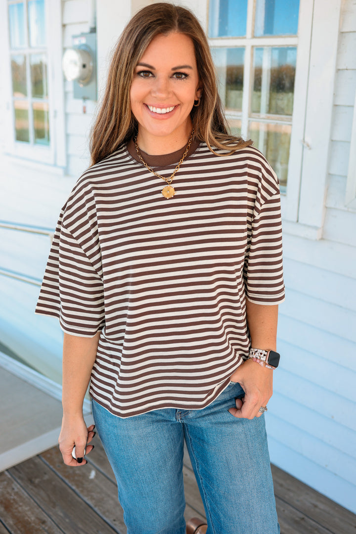 Latitude Striped Tee - Coffee Bean